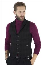 WOOL TEXTURED CHECK VEST - Image 2