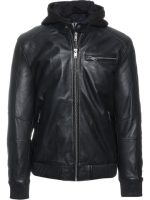 BOMBER STYLE LEATHER HOODIE JACKET