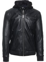BOMBER STYLE LEATHER HOODIE JACKET - Image 2