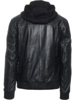 BOMBER STYLE LEATHER HOODIE JACKET - Image 4