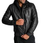 BOMBER STYLE LEATHER HOODIE JACKET - Image 5