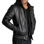 BOMBER STYLE LEATHER HOODIE JACKET - Image 6