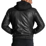 BOMBER STYLE LEATHER HOODIE JACKET - Image 7