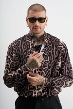 STEFAN ANIMAL PRINT STAND UP COLLAR SHIRT