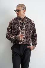 STEFAN ANIMAL PRINT STAND UP COLLAR SHIRT - Image 3