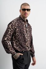 STEFAN ANIMAL PRINT STAND UP COLLAR SHIRT - Image 4