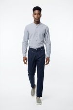 HAMAKI-HO STRIPED STAND-UP COLLAR SHIRT