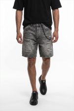 TELAMIRA DENIM RIPPED BERMUDA CHAIN SHORTS