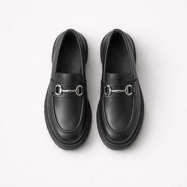 LEATHER TRACK SOLE BUCKLE LOAFERS