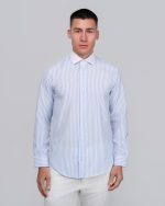 DEZIGN STRIPED WHITE COLLAR SLIM FIT SHIRT