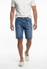 TELAMIRA DENIM RIPPED BERMUDA CHAIN SHORTS - Image 2