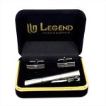 SET POLISHED-METAL TIE CLIP WITH CUFFLINGS