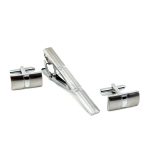 SET POLISHED-METAL TIE CLIP WITH CUFFLINGS - Image 8