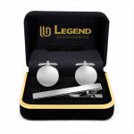 SET POLISHED-METAL TIE CLIP WITH CUFFLINGS - Image 10