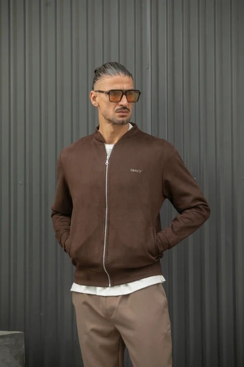 HENRY SUEDE LEATHER LIGHTWEIGHT CARDIGAN